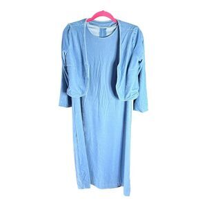 Handmade Blue Velour Sleeveless Dress with Matching Open Jacket | Artisan Vintag